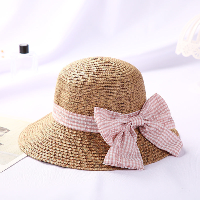 Large bow straw hat Princess foldable sun hat