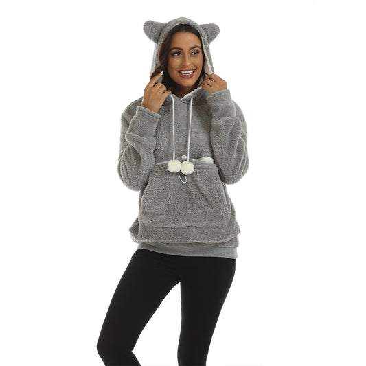 Solid color casual hoodie with fleece thickened long sleeve hoodie with large pockets