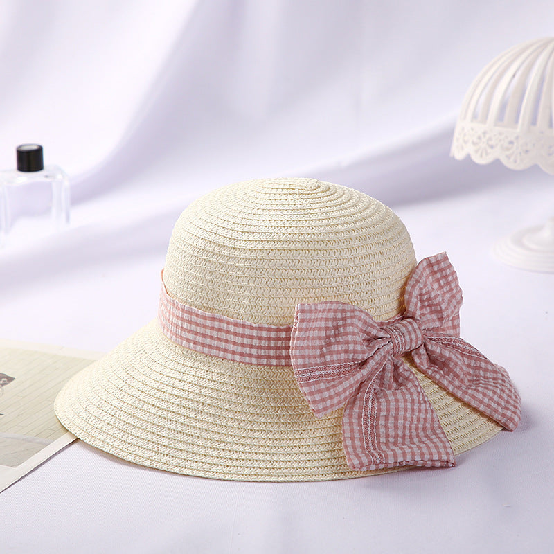 Large bow straw hat Princess foldable sun hat