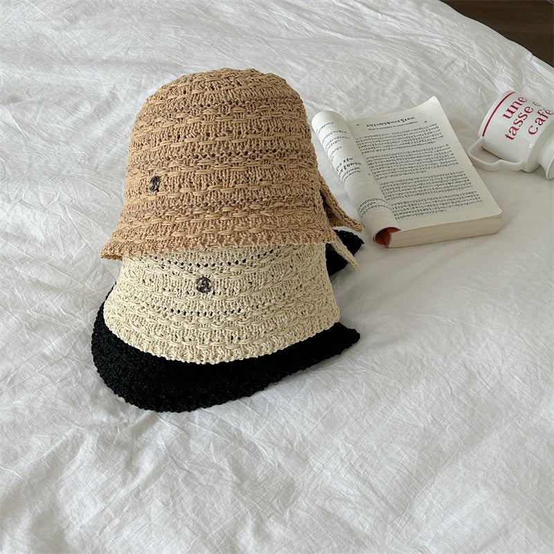 New woven hollowed-out back split sunscreen hat