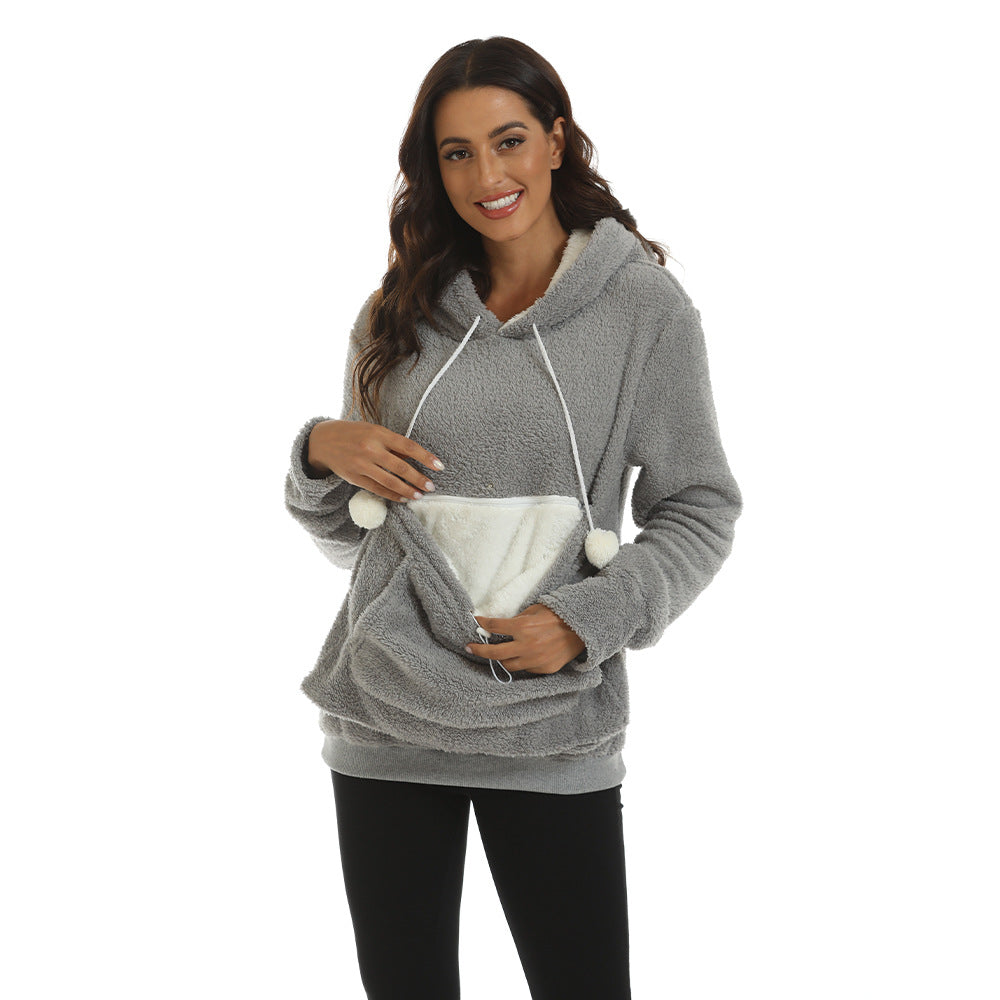 Solid color casual hoodie with fleece thickened long sleeve hoodie with large pockets