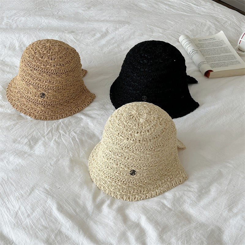 New woven hollowed-out back split sunscreen hat