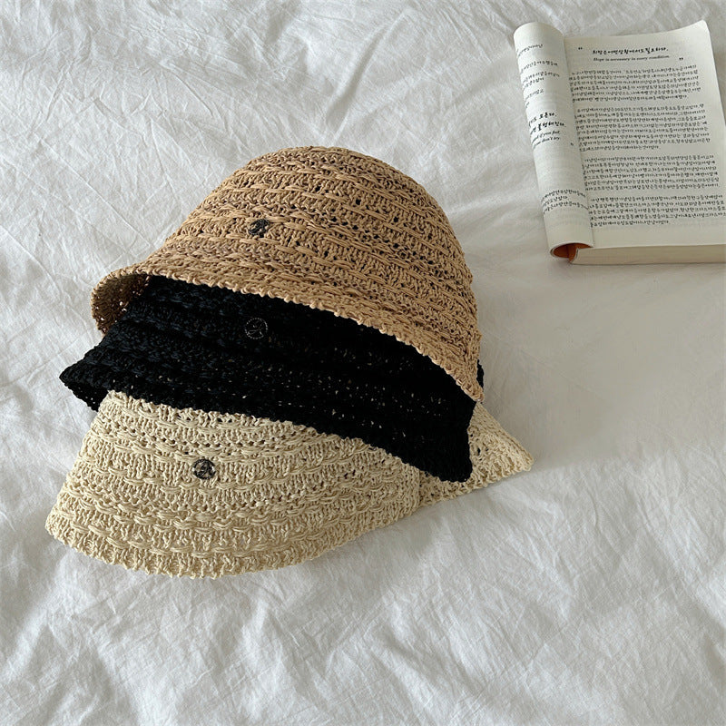 New woven hollowed-out back split sunscreen hat