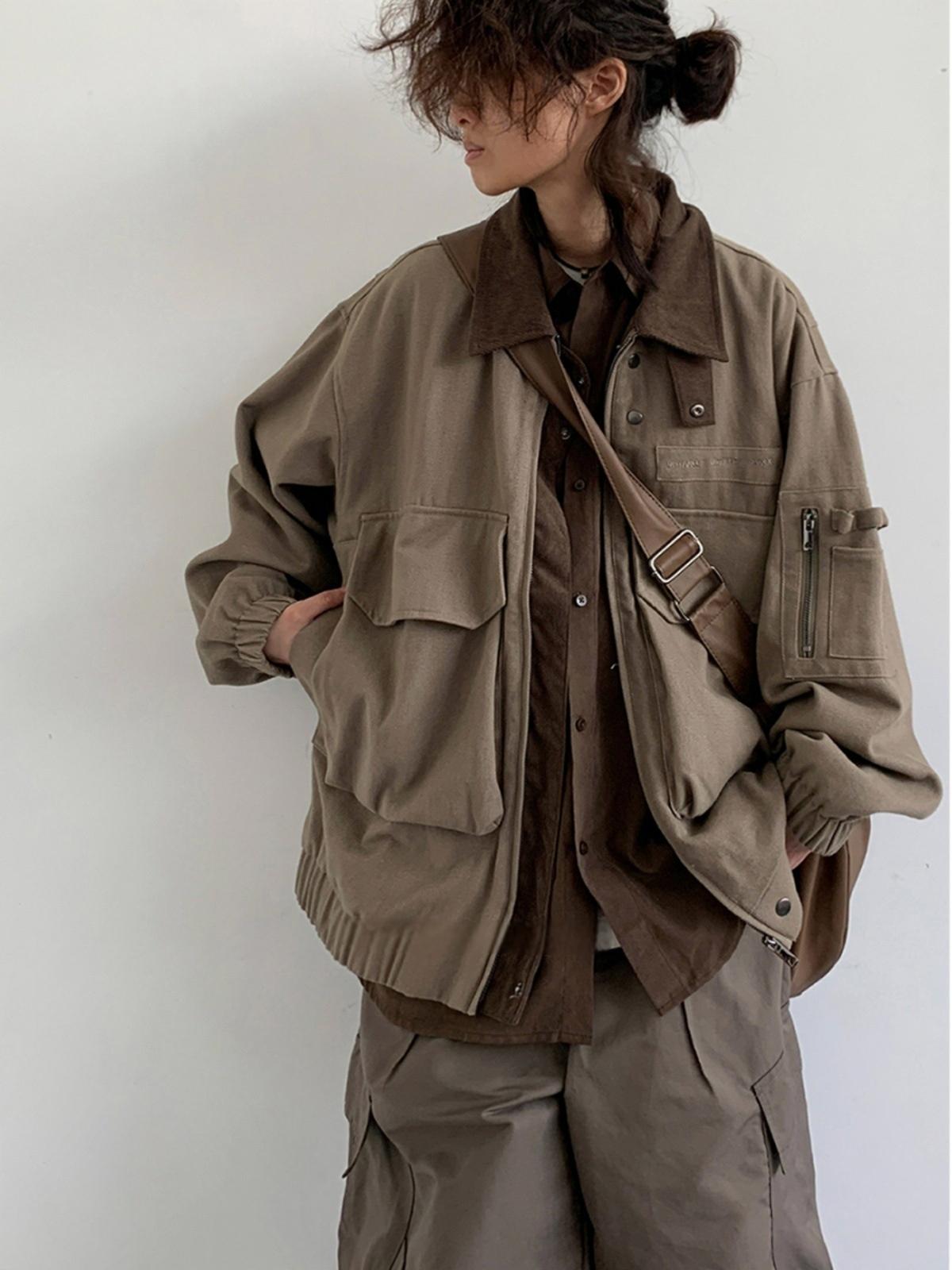 Vintage multi-pocket lapel cargo jacket men's and women's casual jacket