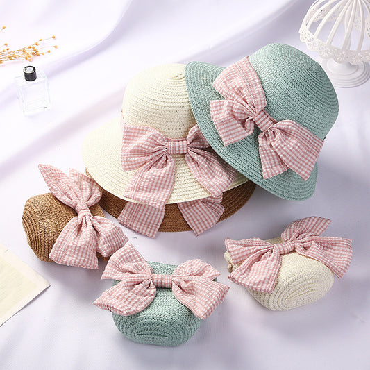 Large bow straw hat Princess foldable sun hat