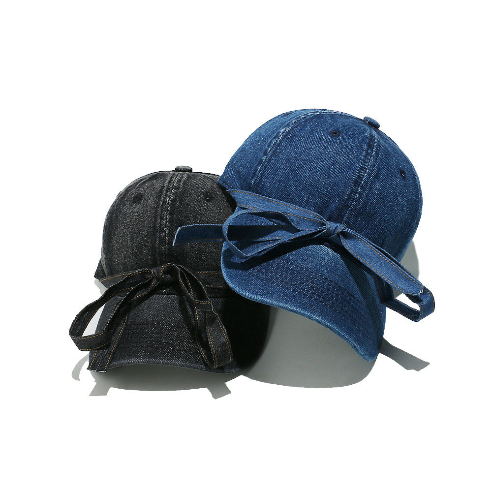 New bow lace-up casual trend denim cap