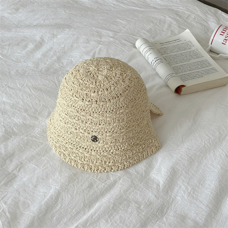 New woven hollowed-out back split sunscreen hat