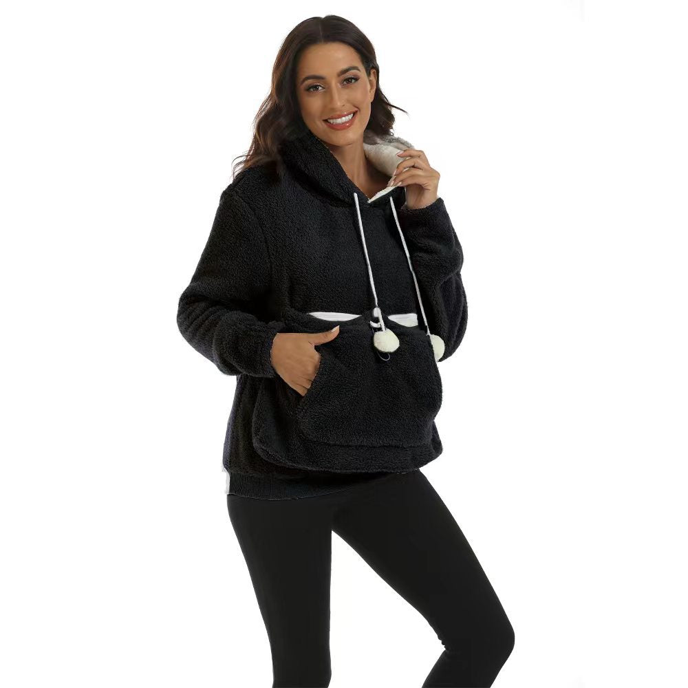 Solid color casual hoodie with fleece thickened long sleeve hoodie with large pockets