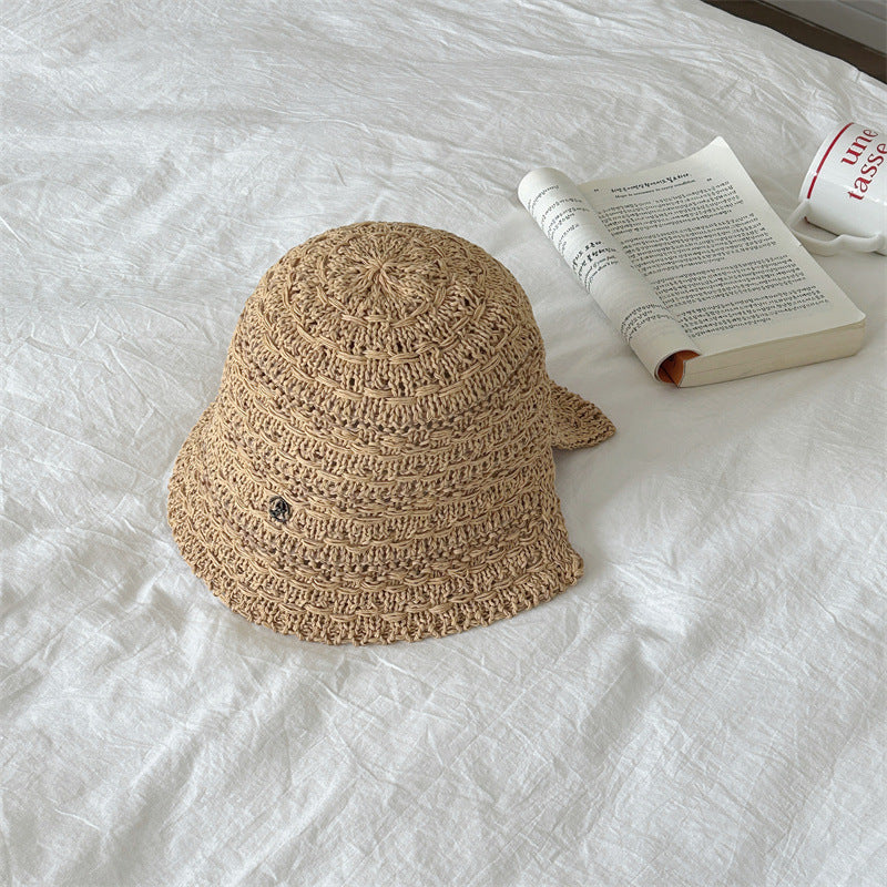 New woven hollowed-out back split sunscreen hat