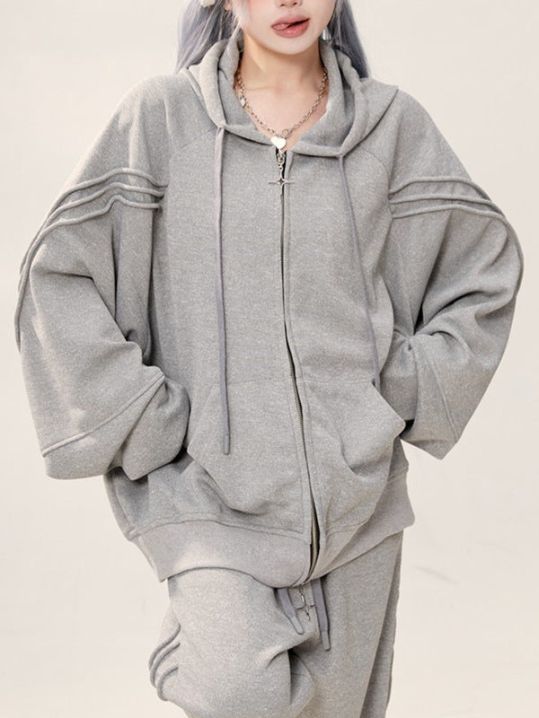 Deluxe loose-fitting slouchy gray hoodie suit