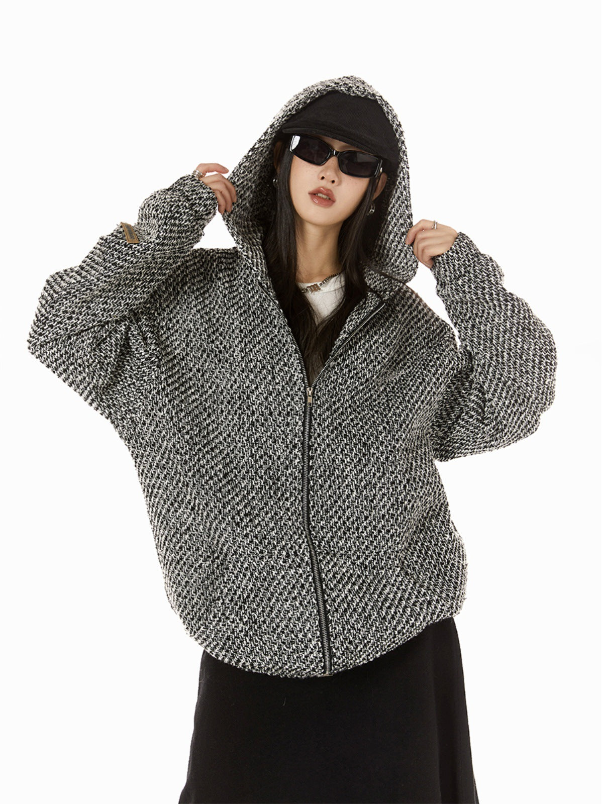 Woven fabric design sense new casual hooded coat top