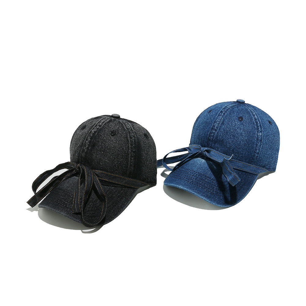 New bow lace-up casual trend denim cap