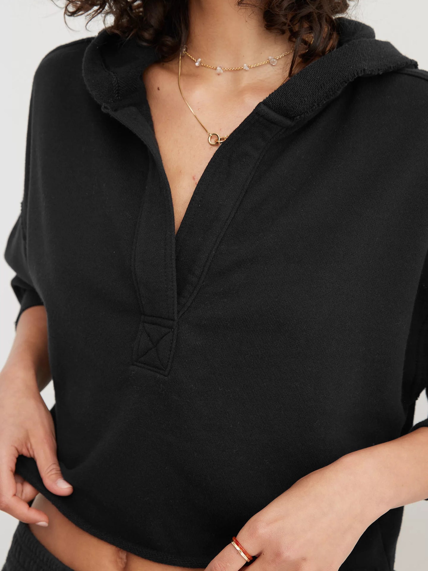 Fashion hoodie V-neck top pullover long-sleeved shirt