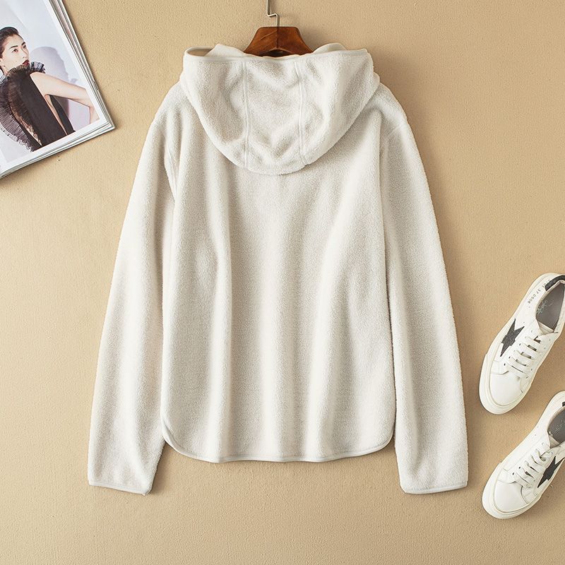 Corn white new loose hooded half zip women's shoulder hoodie