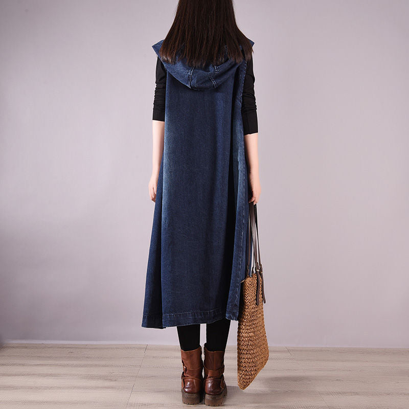 Long baggy cowboy sleeveless hooded vest