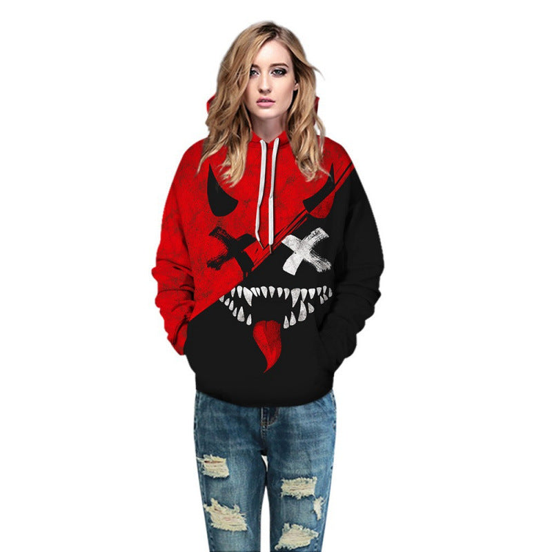 Printed couple oversized hooded long-sleeved hoodie