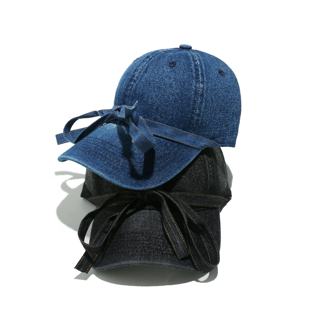 New bow lace-up casual trend denim cap