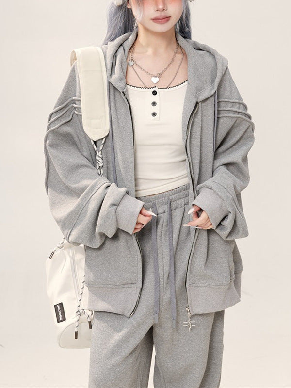 Deluxe loose-fitting slouchy gray hoodie suit