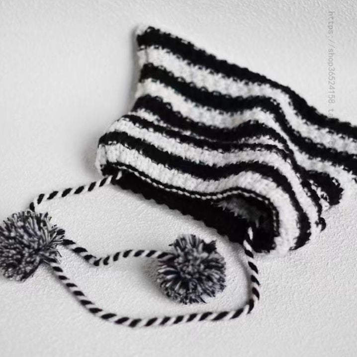 Cute striped hairball knit hat