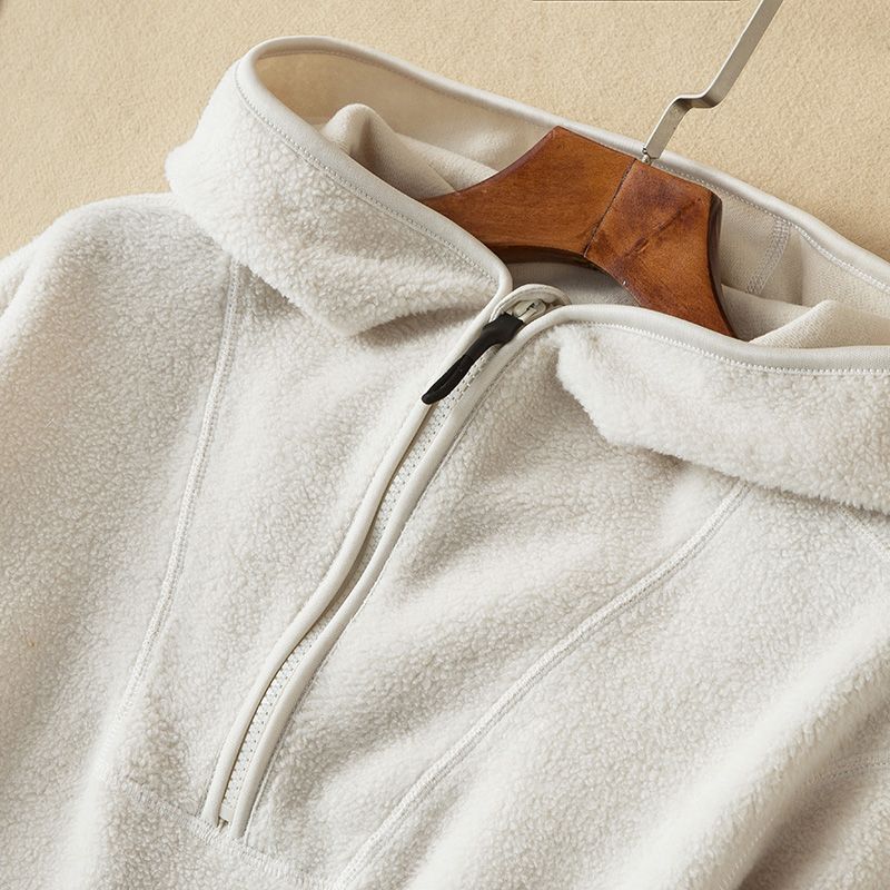 Corn white new loose hooded half zip women's shoulder hoodie