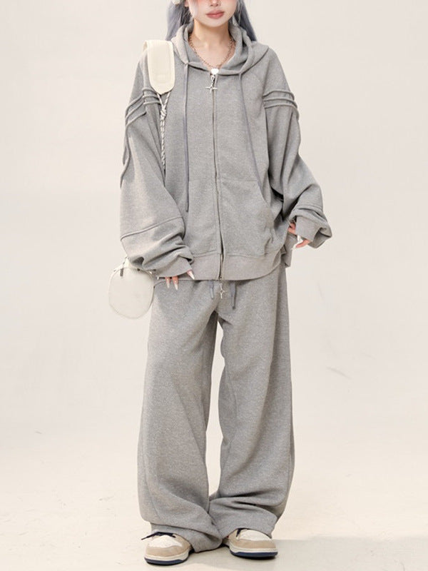 Deluxe loose-fitting slouchy gray hoodie suit