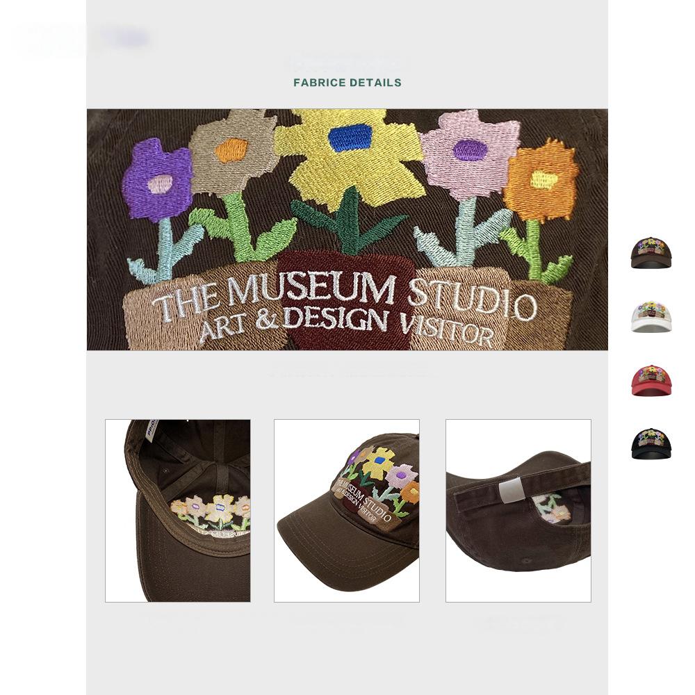 Embroidered five-pot flower street chic baseball cap