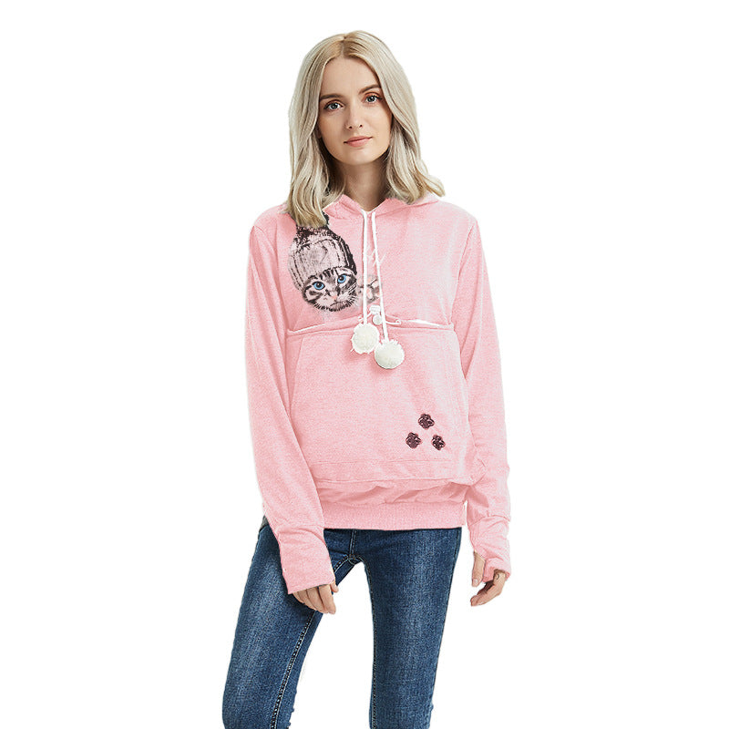 Cat pocket hooded casual hoodie