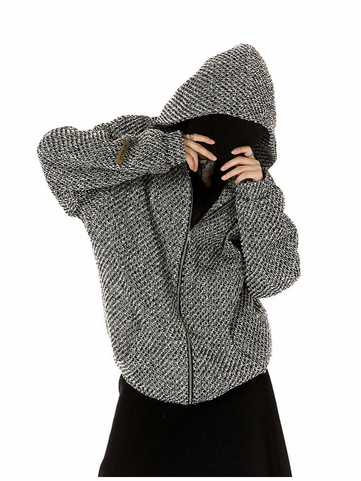 Woven fabric design sense new casual hooded coat top