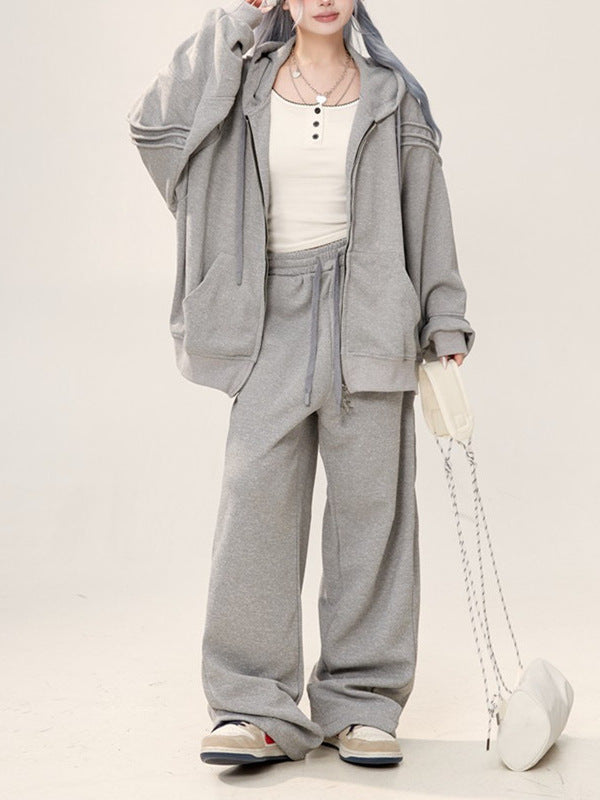 Deluxe loose-fitting slouchy gray hoodie suit