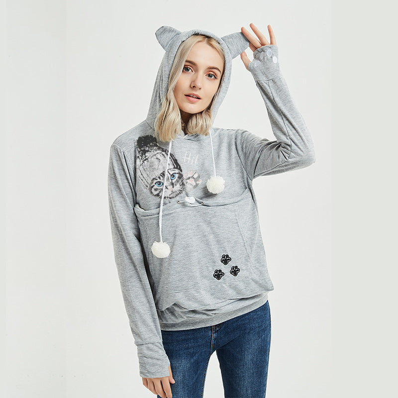 Cat pocket hooded casual hoodie