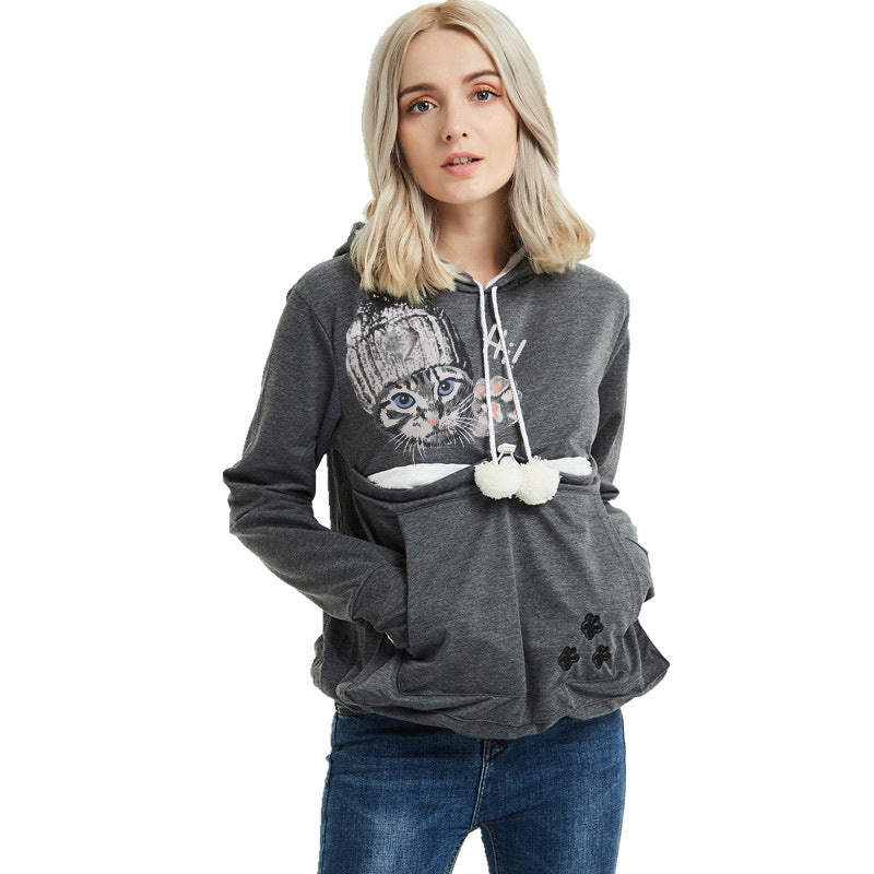 Cat pocket hooded casual hoodie