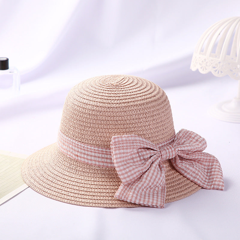 Large bow straw hat Princess foldable sun hat