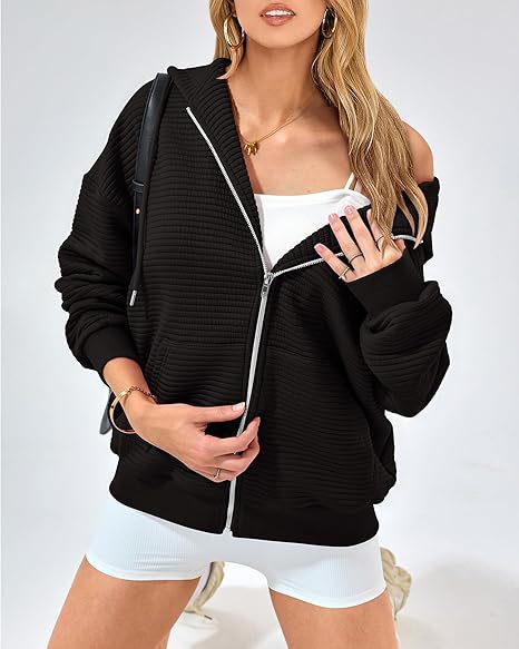 Women's sports fashion solid color pocket zipper hoodie