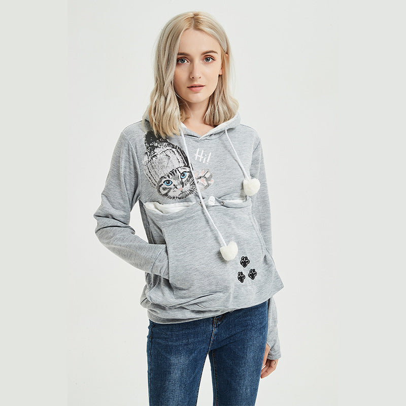 Cat pocket hooded casual hoodie