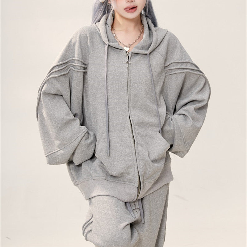 Deluxe loose-fitting slouchy gray hoodie suit