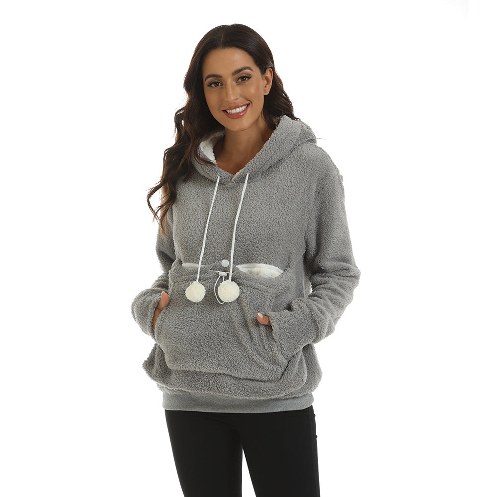 Solid color casual hoodie with fleece thickened long sleeve hoodie with large pockets