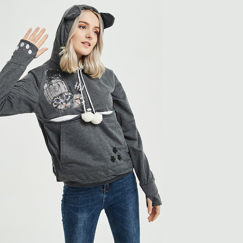 Cat pocket hooded casual hoodie