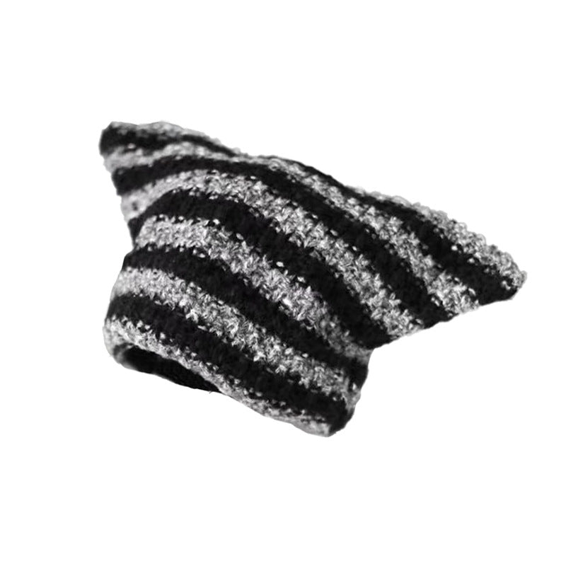 Cute striped hairball knit hat