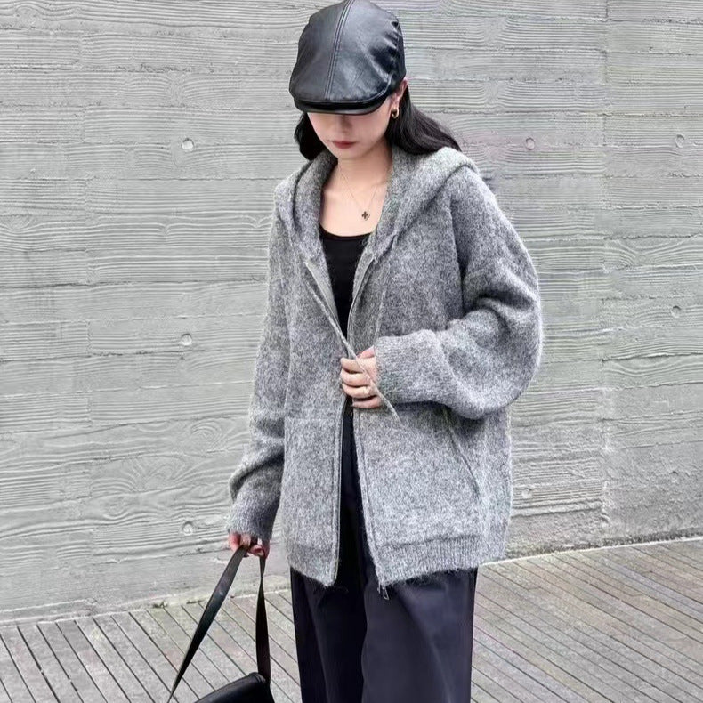 Soft waxy milk hooded sweater coat