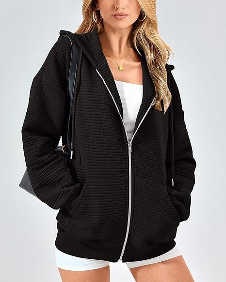 Women's sports fashion solid color pocket zipper hoodie