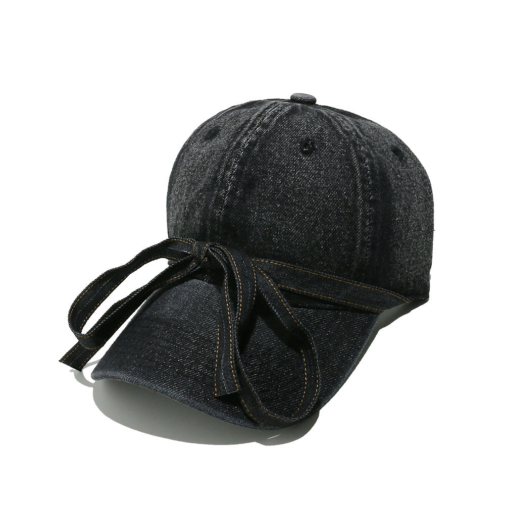 New bow lace-up casual trend denim cap