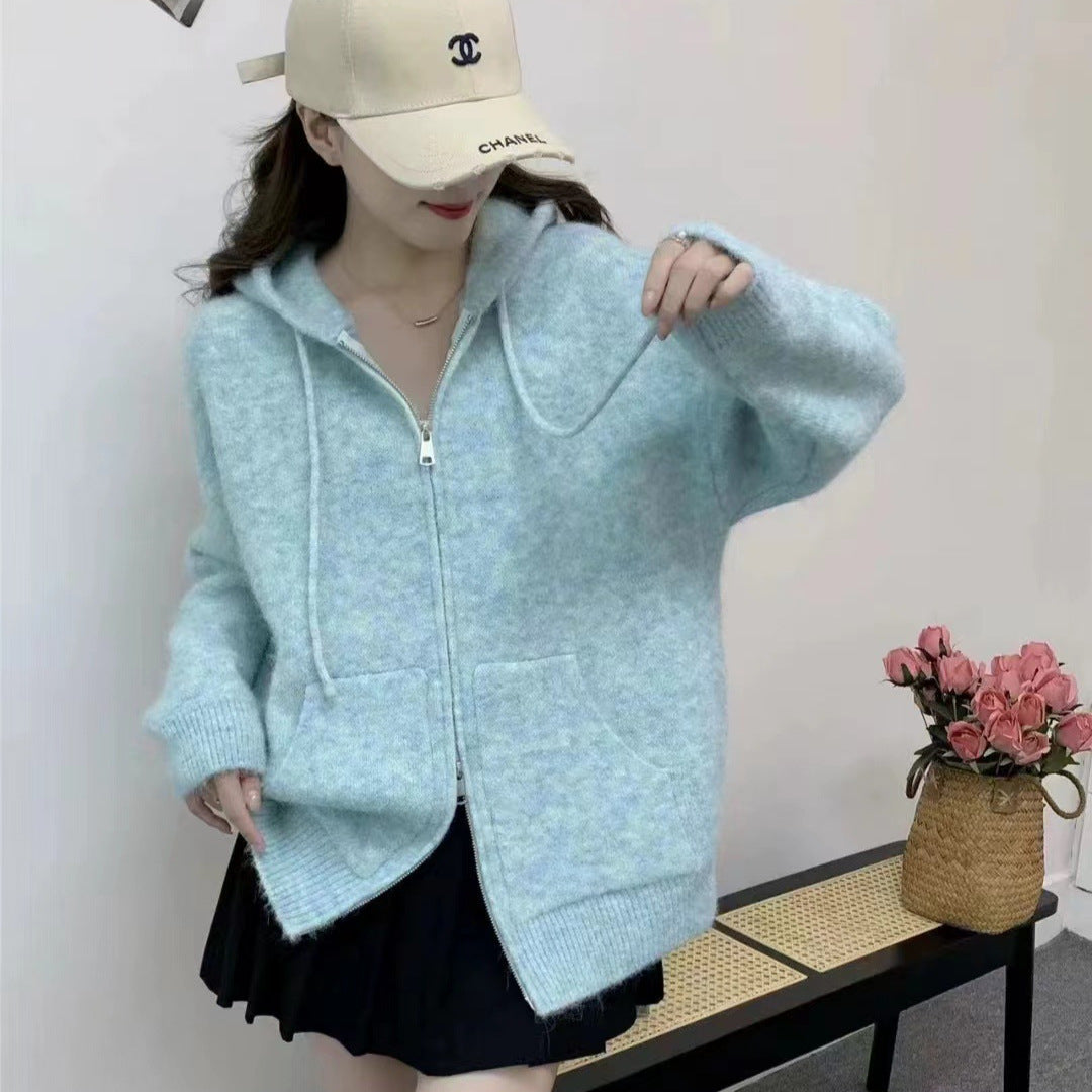 Soft waxy milk hooded sweater coat