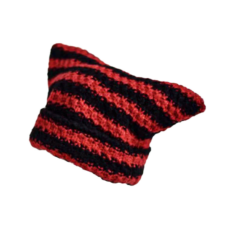 Cute striped hairball knit hat