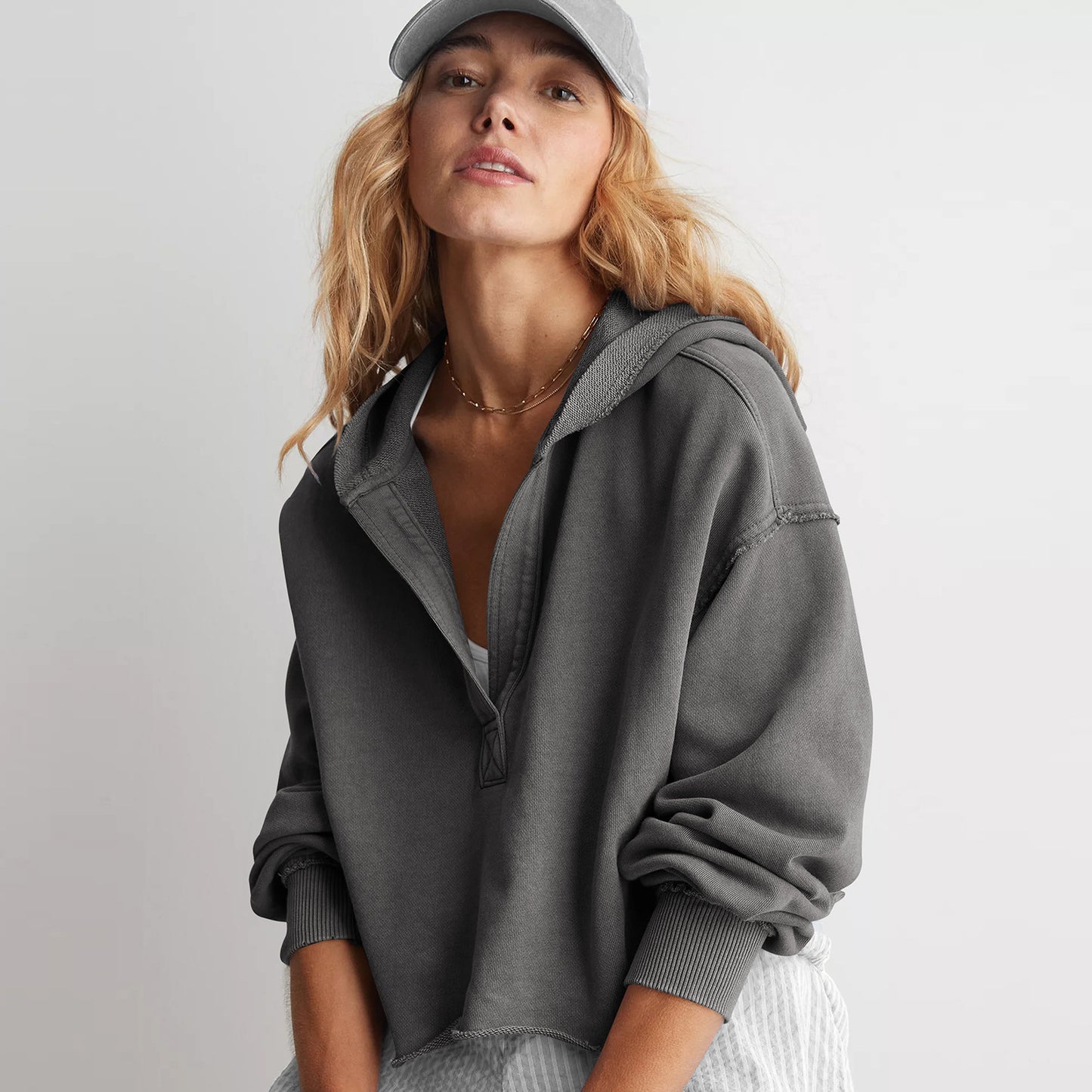 Fashion hoodie V-neck top pullover long-sleeved shirt