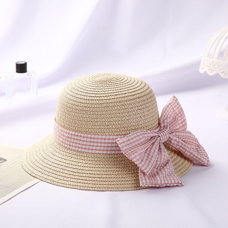 Large bow straw hat Princess foldable sun hat