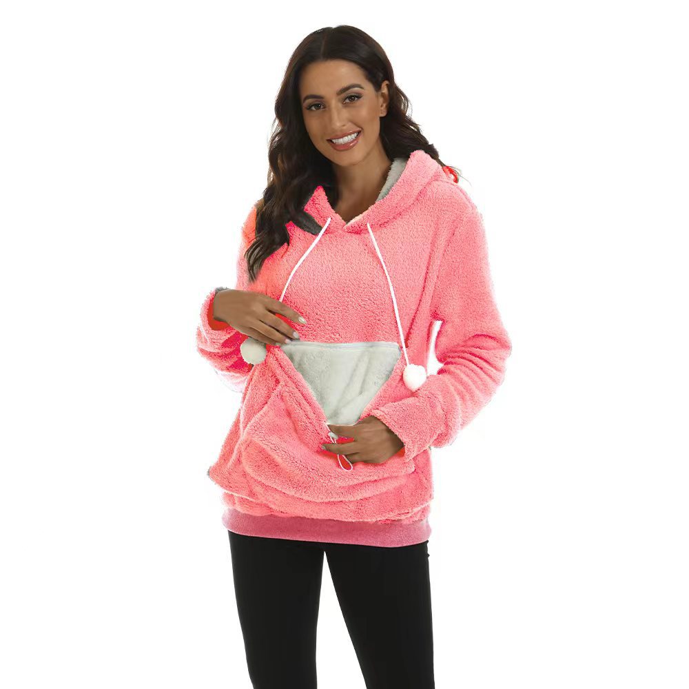 Solid color casual hoodie with fleece thickened long sleeve hoodie with large pockets